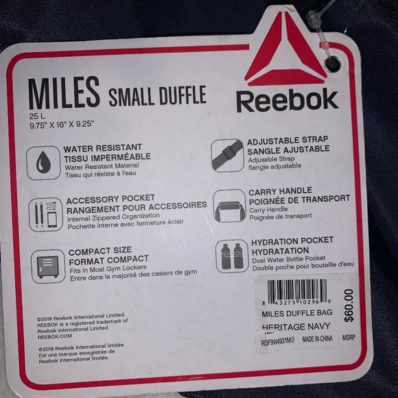 NWT $60 Reebok Miles Small Duffle Bag/Gym Bag - Picture 3 of 3